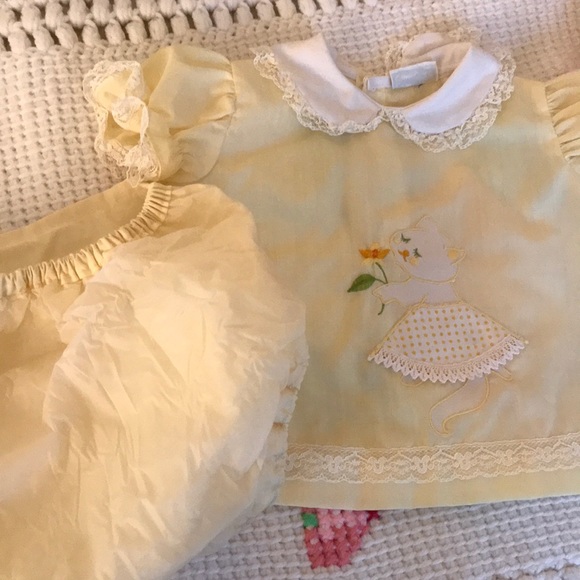 ❌SOLD Vintage 70’s Nannette Dress Yellow Cat Lace - Picture 7 of 8